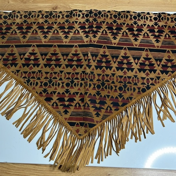 Lew Magram Suede Leather 53” x 25” Fringe Scarf Shawl Sarong Top - Picture 7 of 10